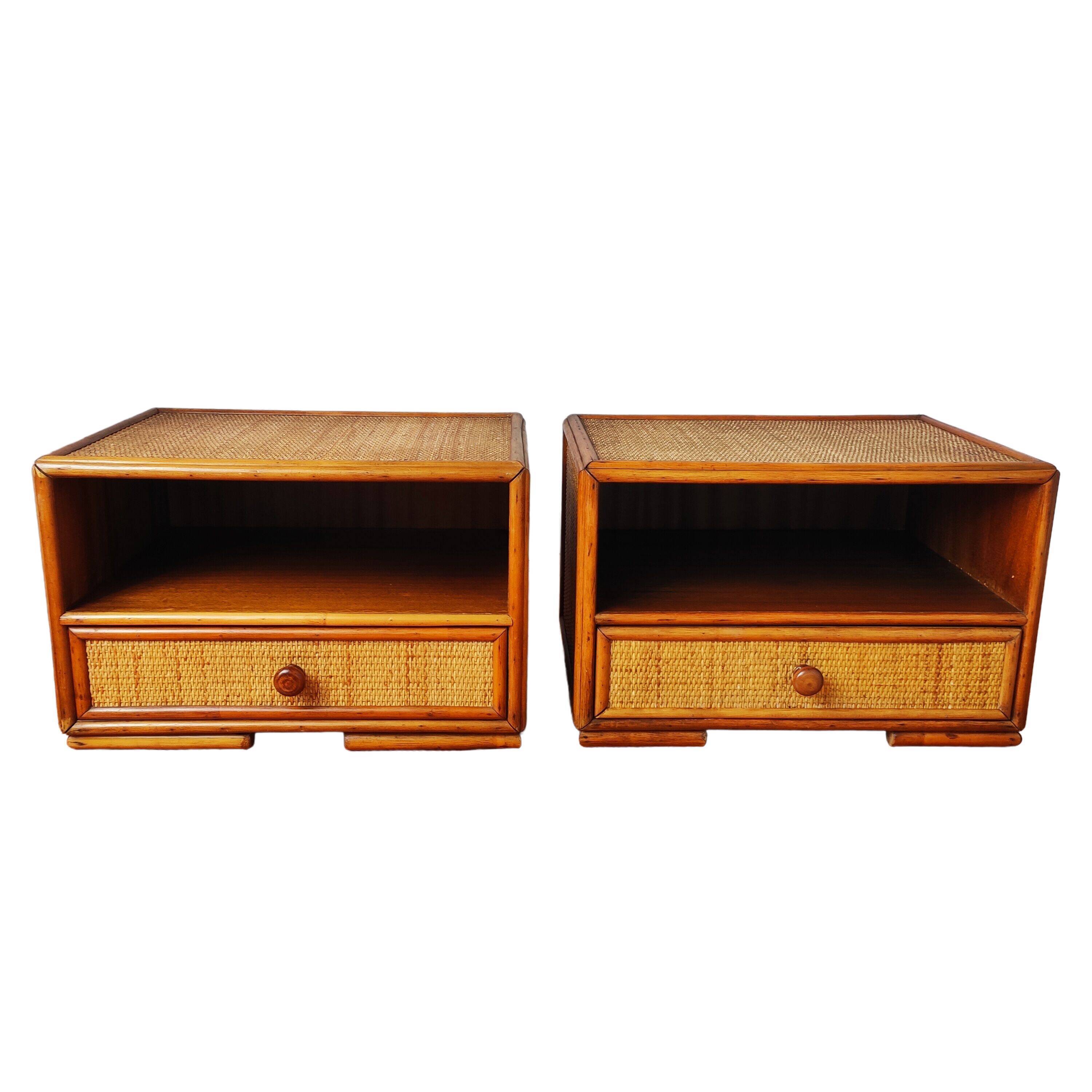 Pair of rattan bedside tables