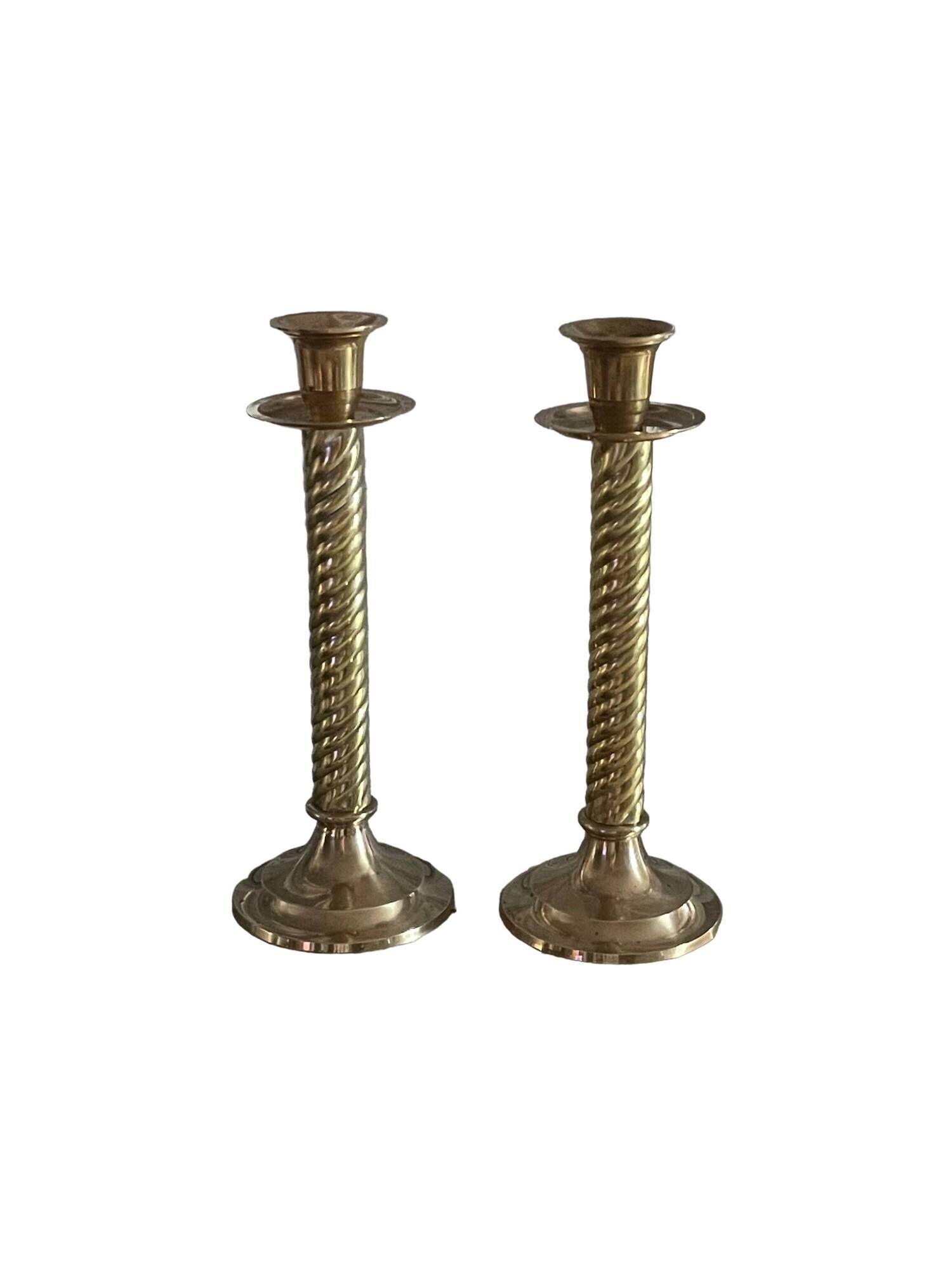 Pair of twisted brass column candle holders