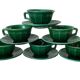 set of 6 cups and sub-cups in green slurry Lunéville 60s
