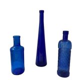 Set of 3 cobalt blue glass bottles