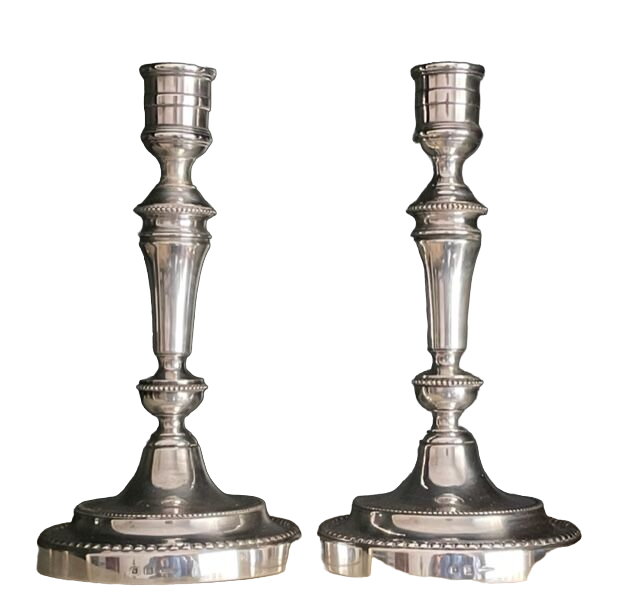 Pair of Christofle silver metal candle holders.