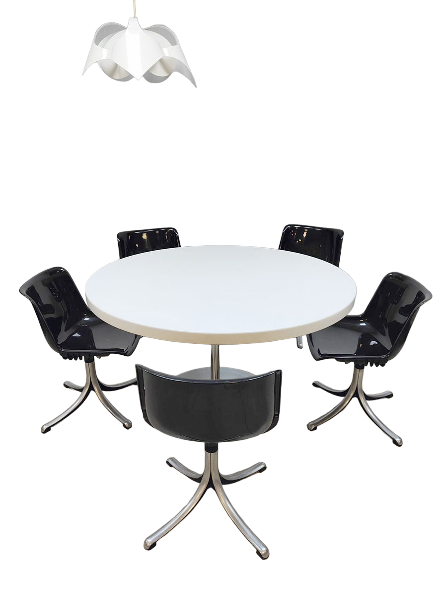 Midcentury dining office set Tecno 'Modus' chairs