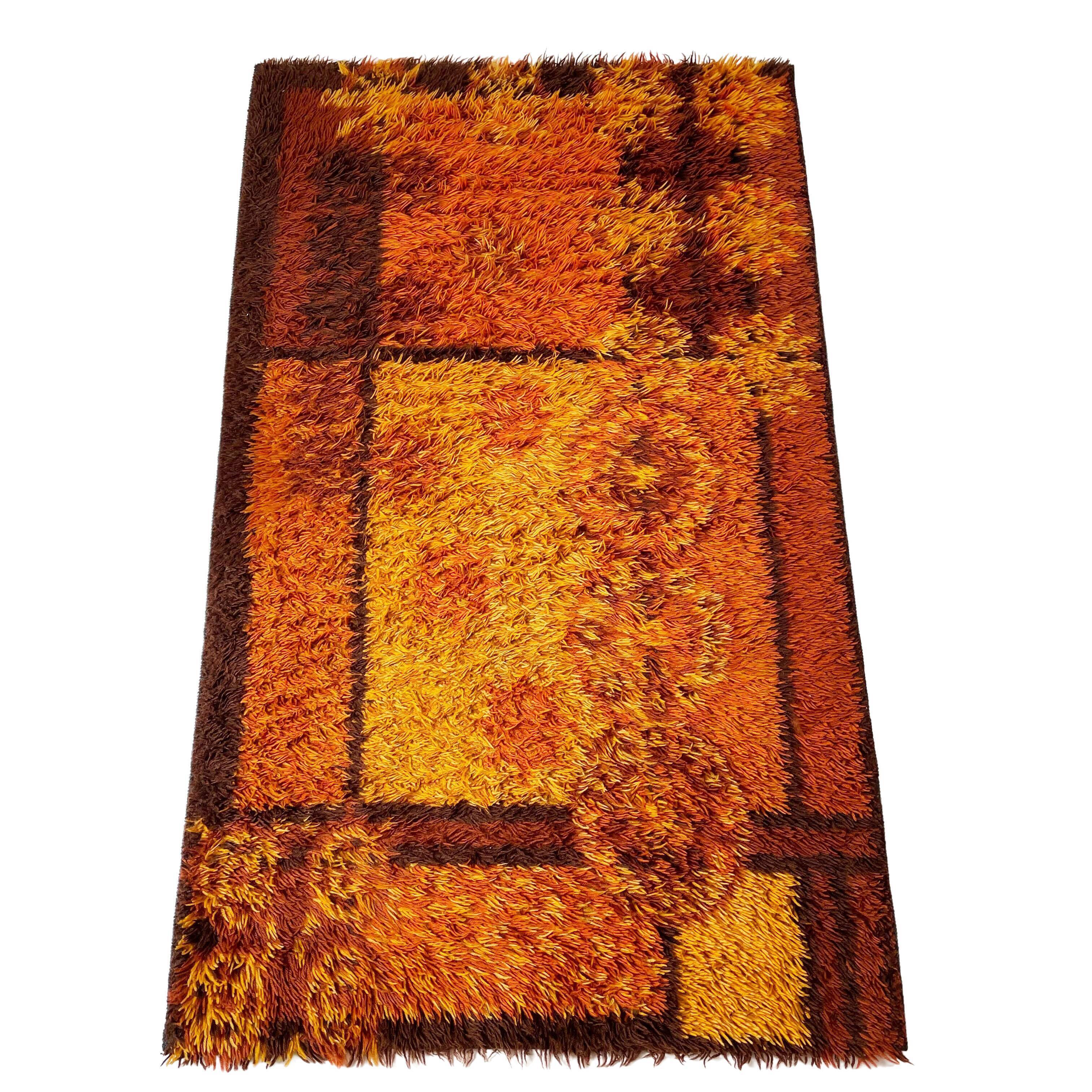 Original Scandinavian Square Pattern Rya Rug by Ege Taepper, 1960s, Denmark 96x161cm