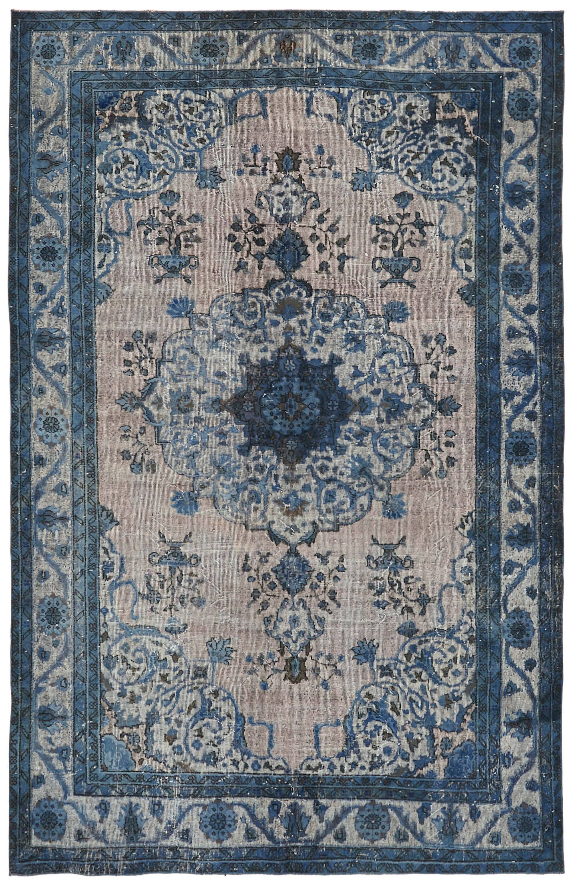 Handwoven overdyed anatolian 1970s 206 cm x 316 cm blue carpet