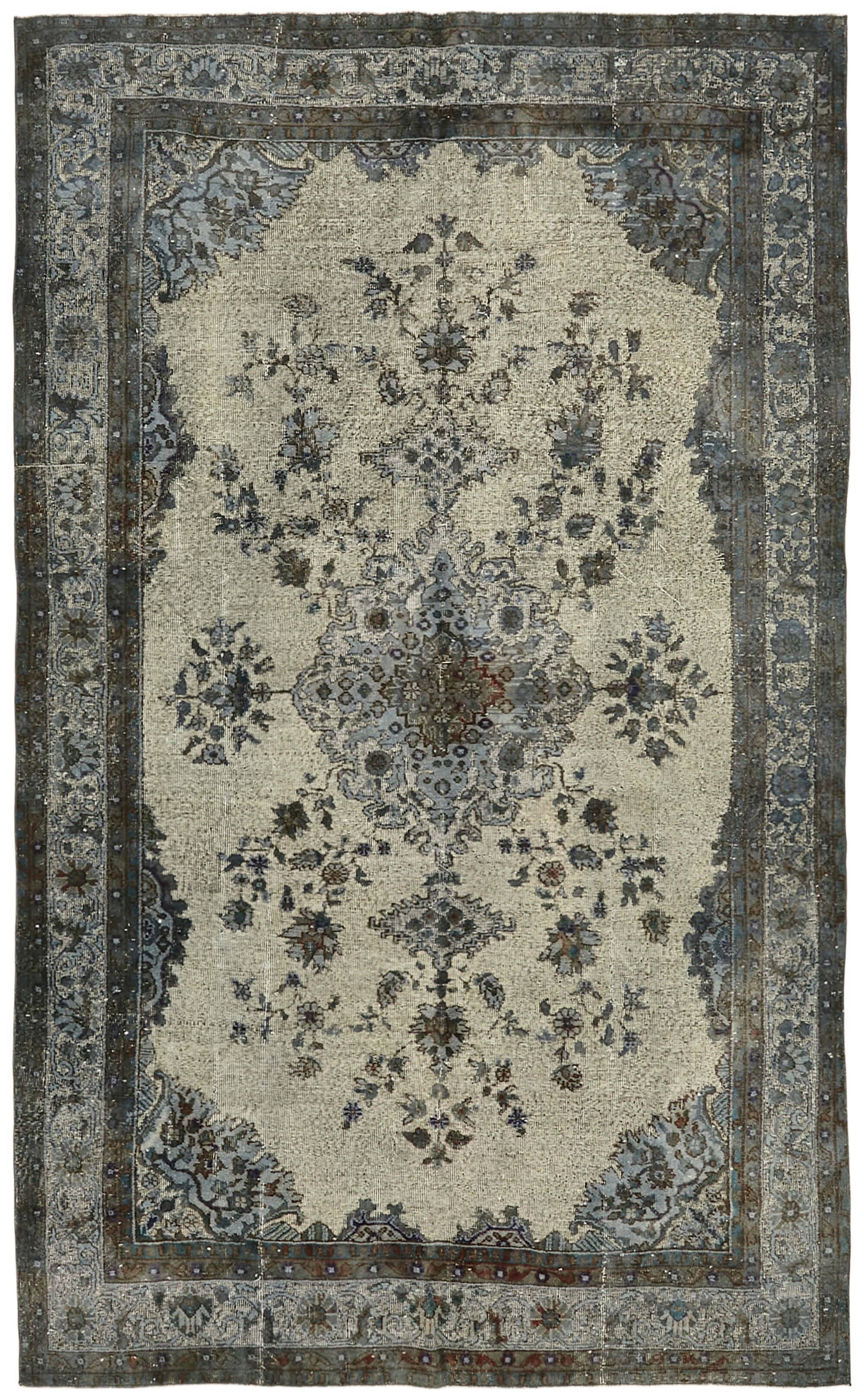 Handmade distressed oriental 1980s 203 cm x 324 cm grey rug