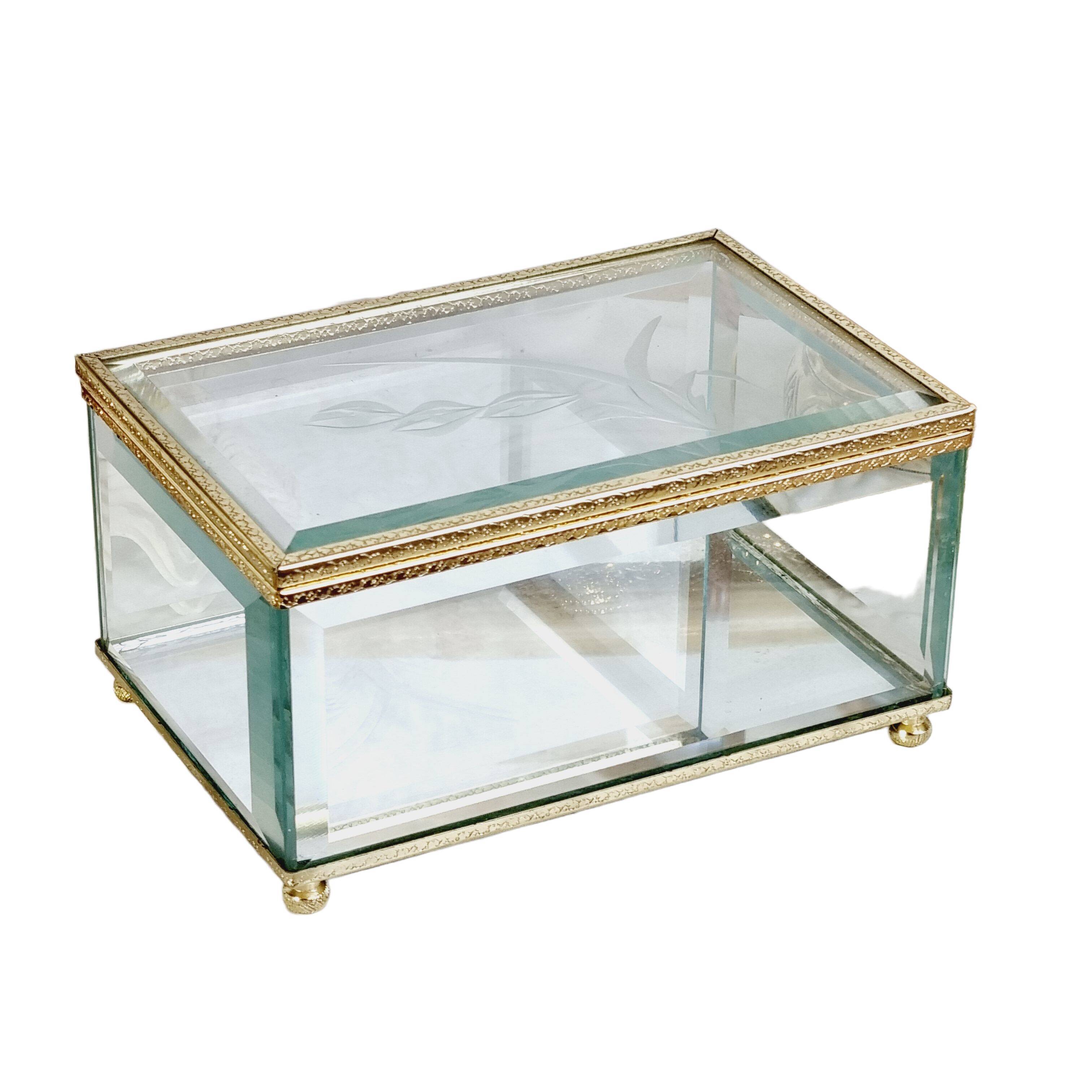 Beveled and chiseled glass and brass jewelry box