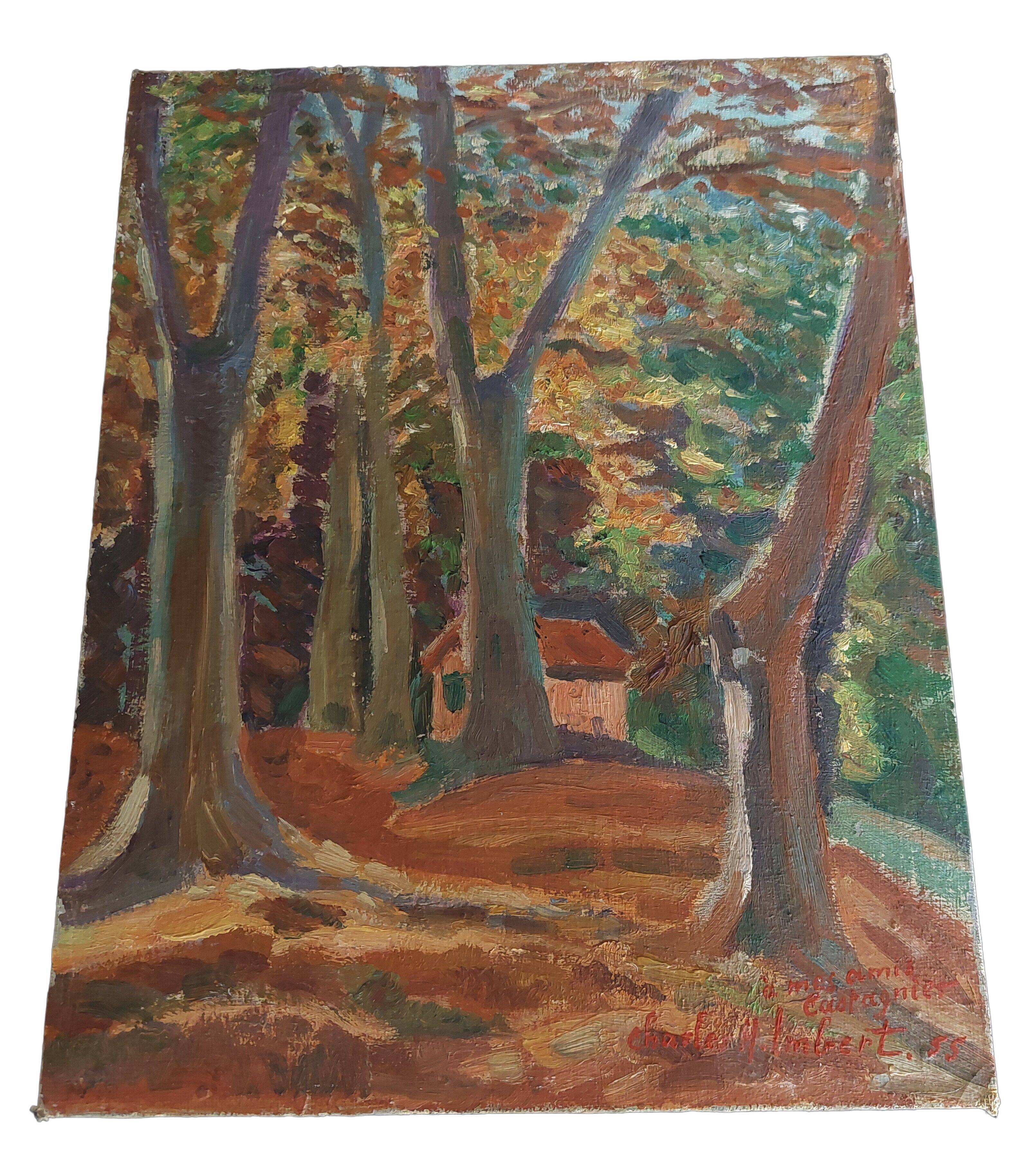 Painting oil on cardboard landscape