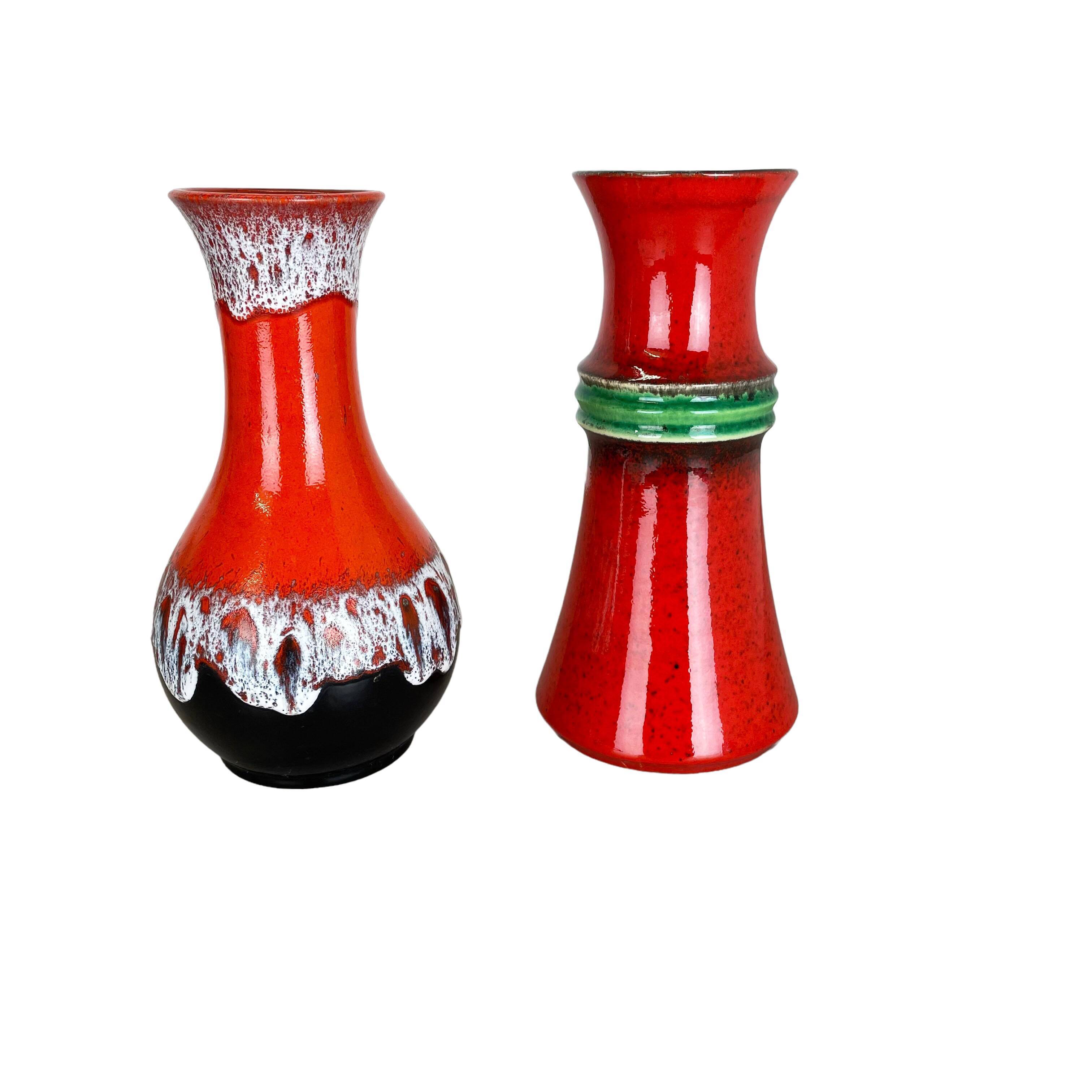 Set of 2 Multi-Color Fat Lava Op Art Pottery Vase Made by JASBA Ceramics Germany