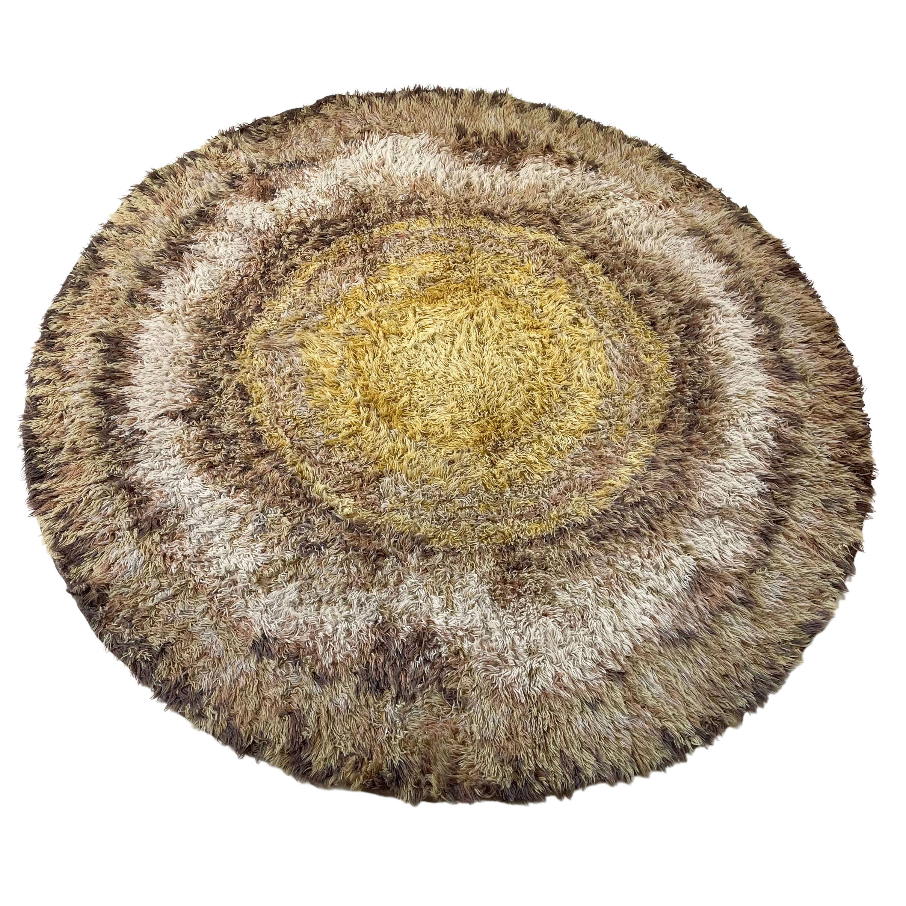 195cm multi-color scandinavian psychedelic batik high pile pop art rya rug 1970s