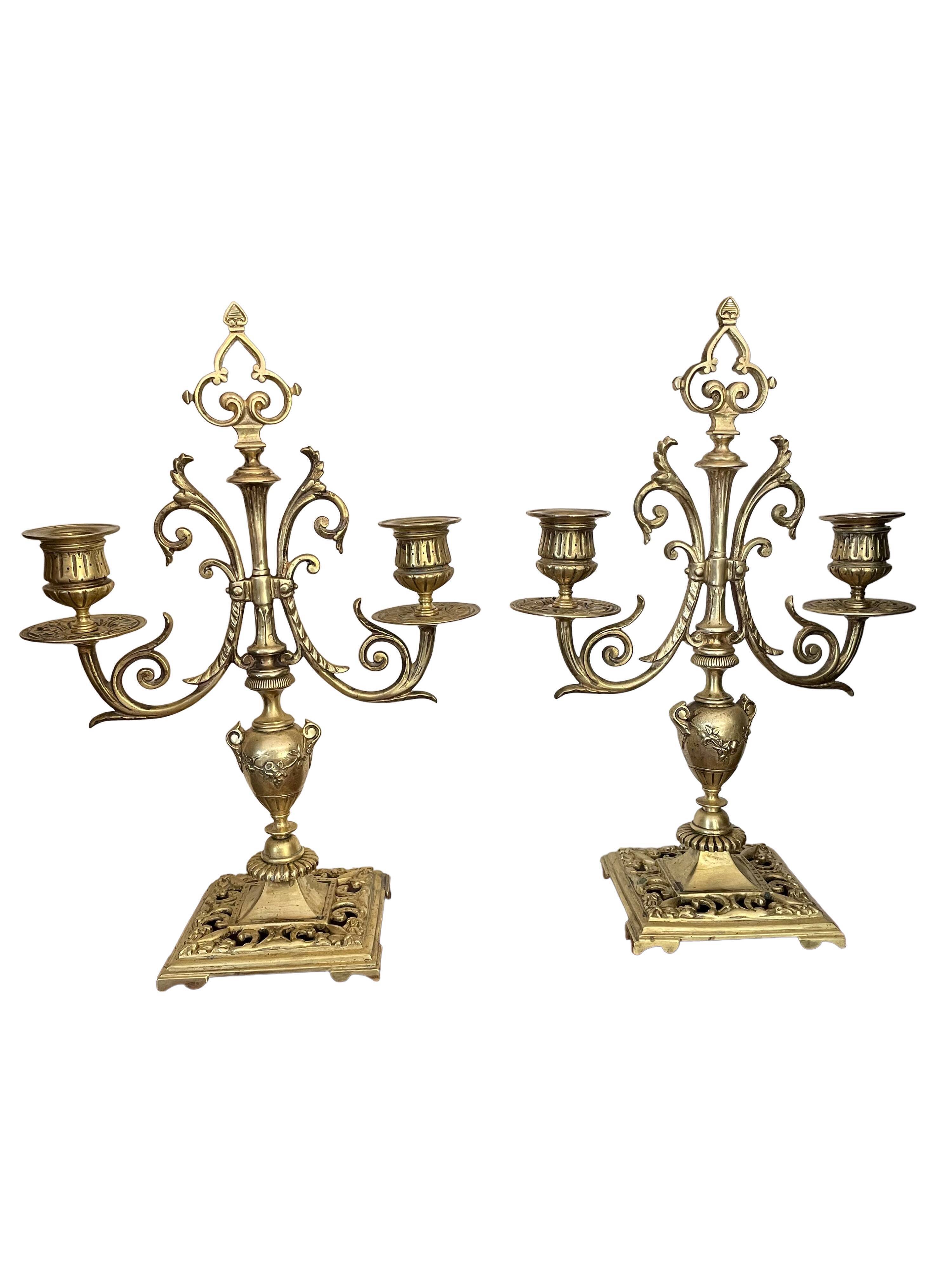 Pair of candle holders in gilded bronze nineteenth century