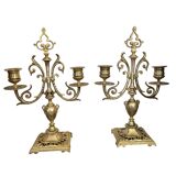 Pair of candle holders in gilded bronze nineteenth century
