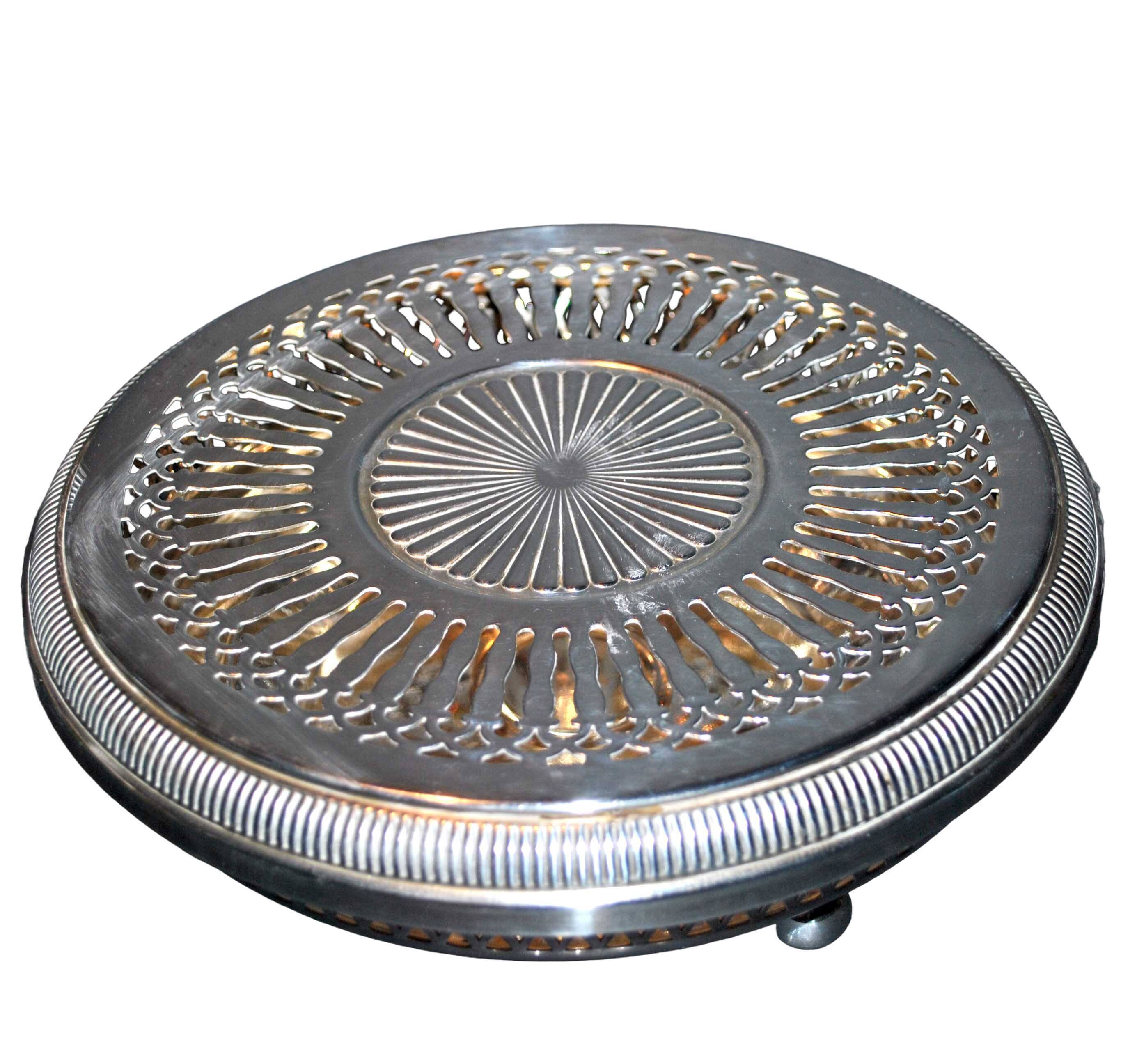 Vintage openwork stove sub-dish in silver metal NPA - Hospitality silverware restaurant bistro