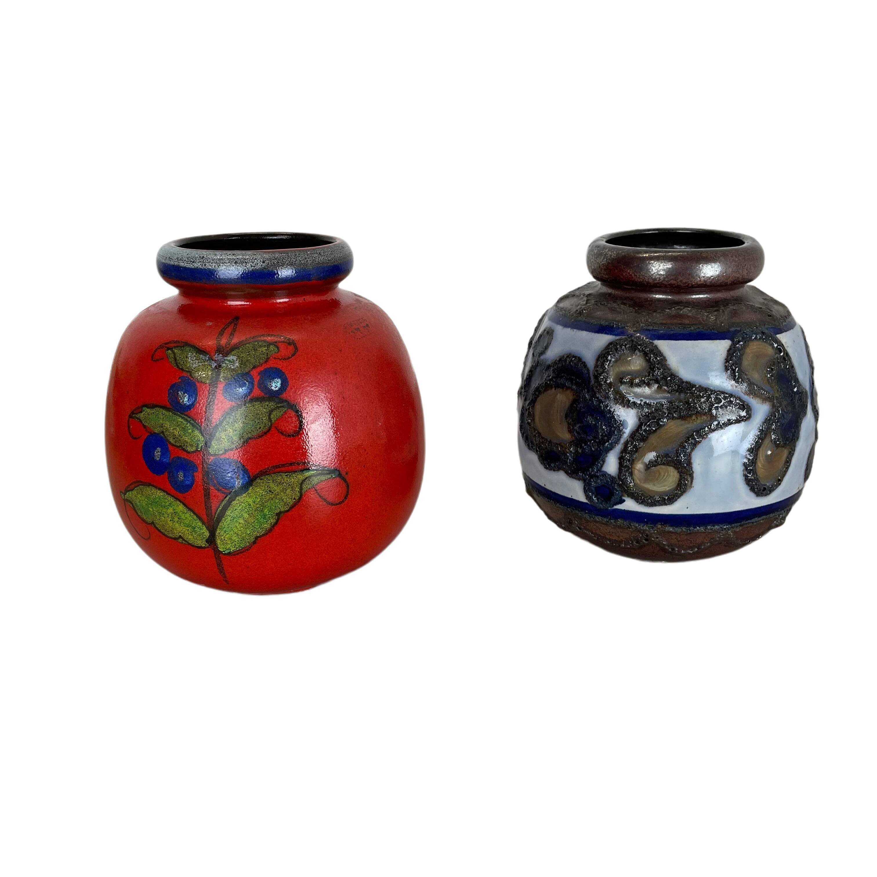 Set of Two Pottery Fat Lava Vases "Multi-Color" by Scheurich, Germany, 1970s