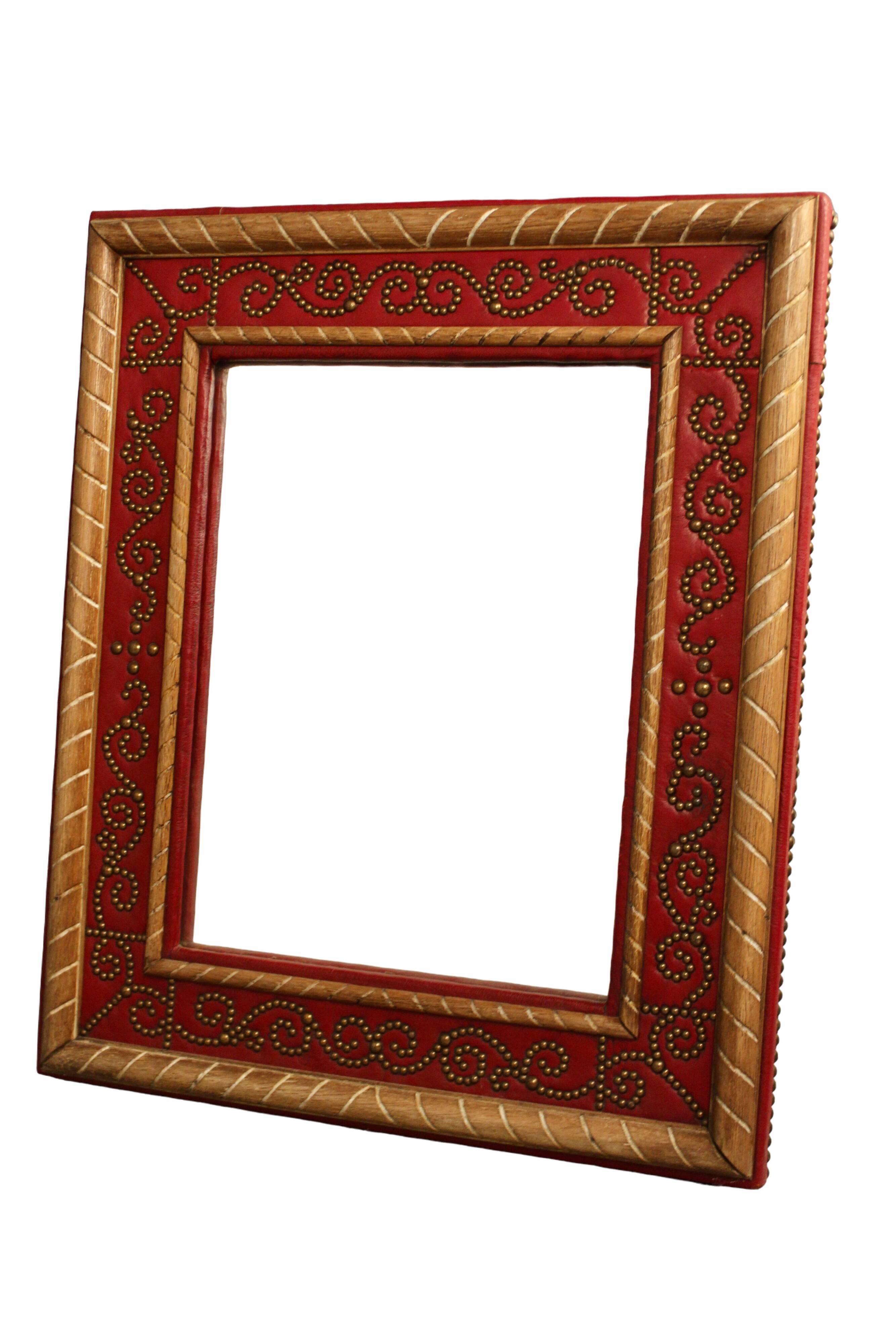 Mirror Red Leather André Maillefert 61x73cm