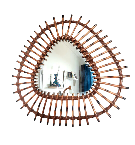 Vintage triangular rattan sun mirror 55x53cm