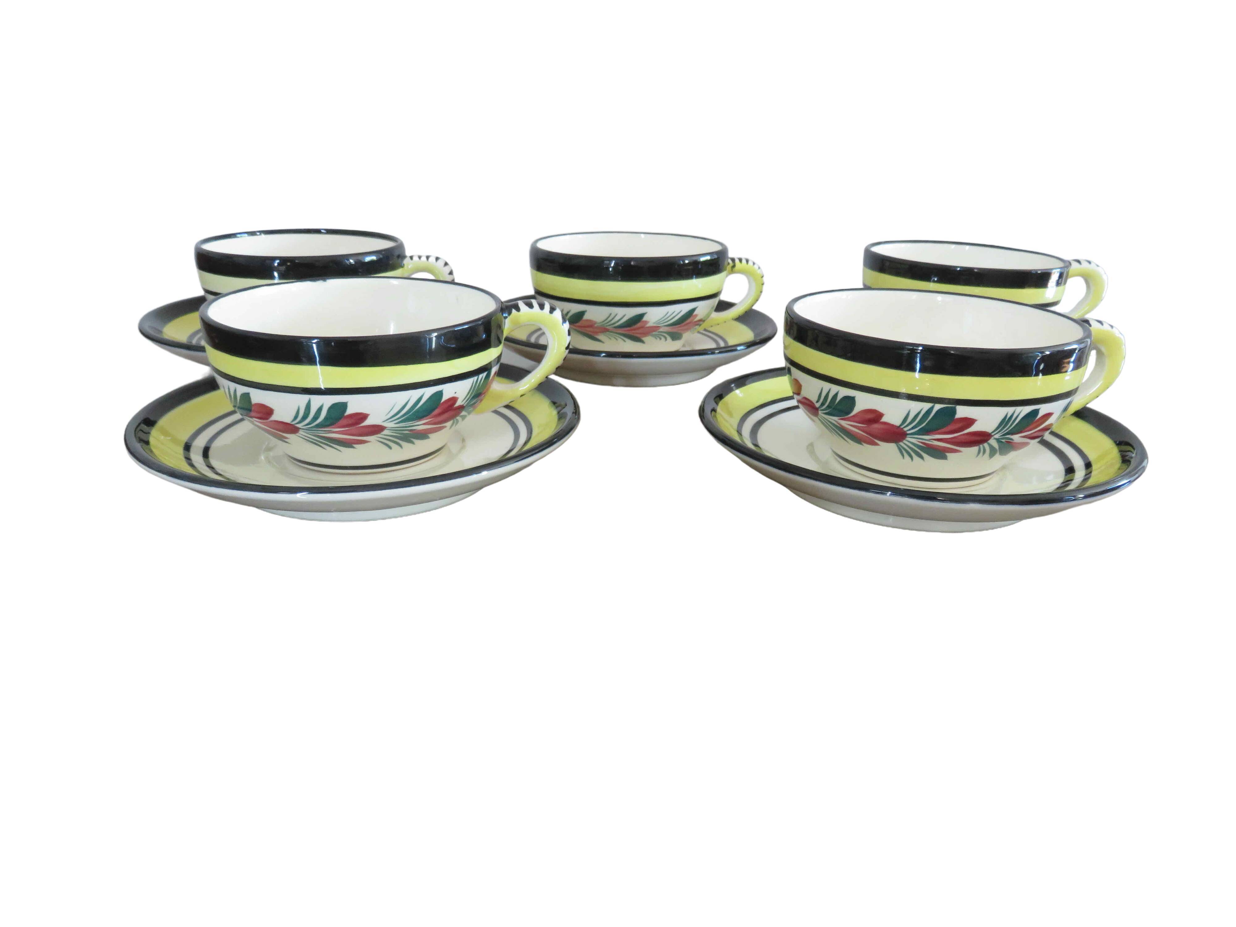 Set of 5 cups and 5 under cups Henriot Quimper