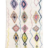 Moroccan Berber carpet azilal ecru with patterns and colored diamonds 244x161cm