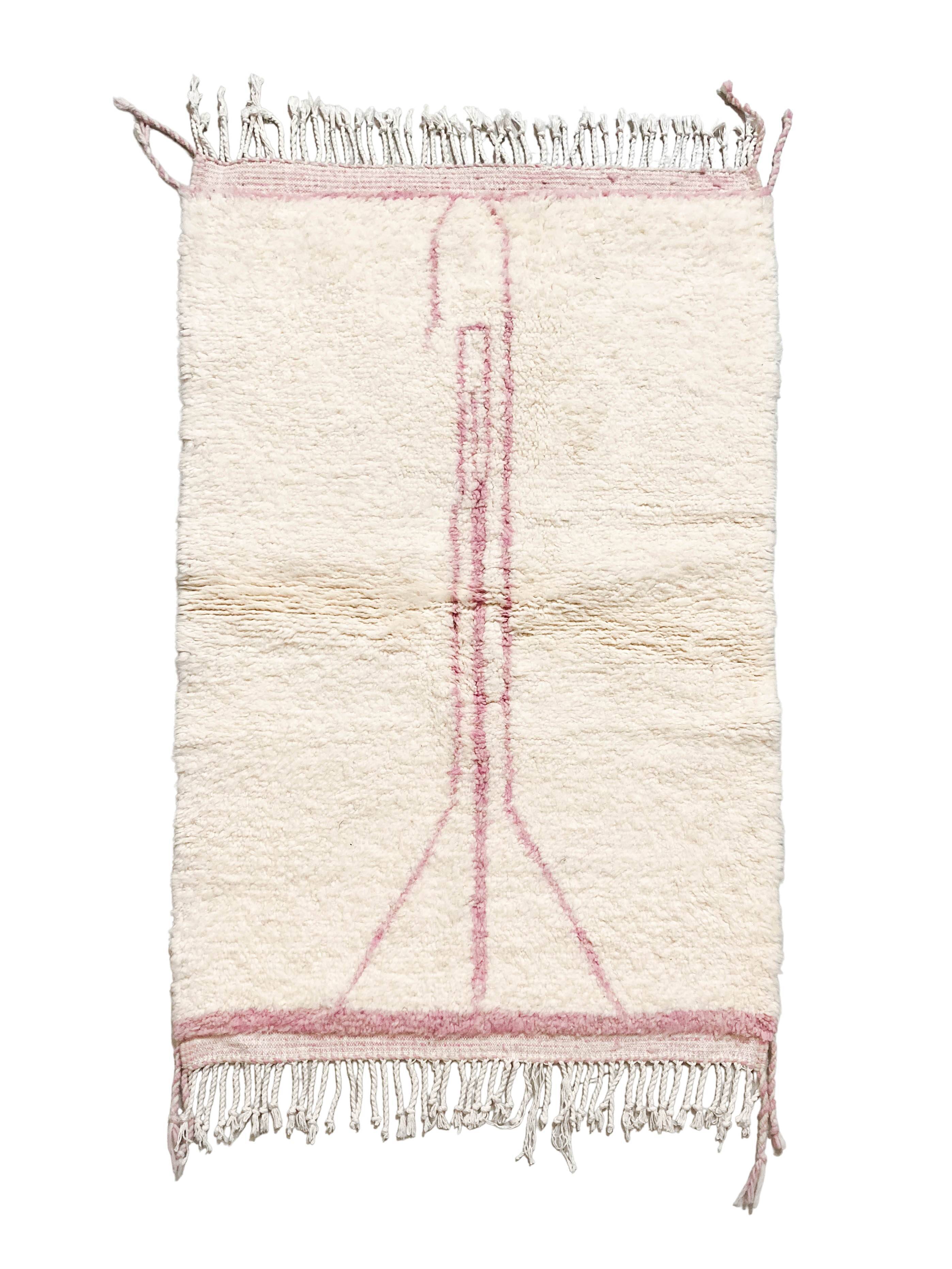 Moroccan Berber carpet beni ouarain ecru with pink pattern 166x102cm