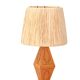 Wooden "totem" lamp, raffia lampshade, 70s