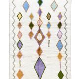 Tapis berbère marocain azilal écru à losanges multicolores 237x167cm