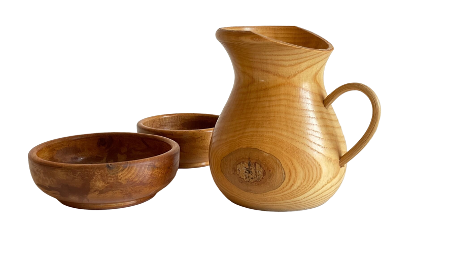 Trio de pots en bois tourné vintage