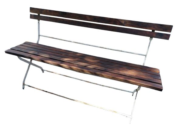 Banc de jardin pliant en fer forgé et bois