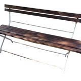 Banc de jardin pliant en fer forgé et bois