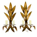 Pair of copper golden leaf sconces