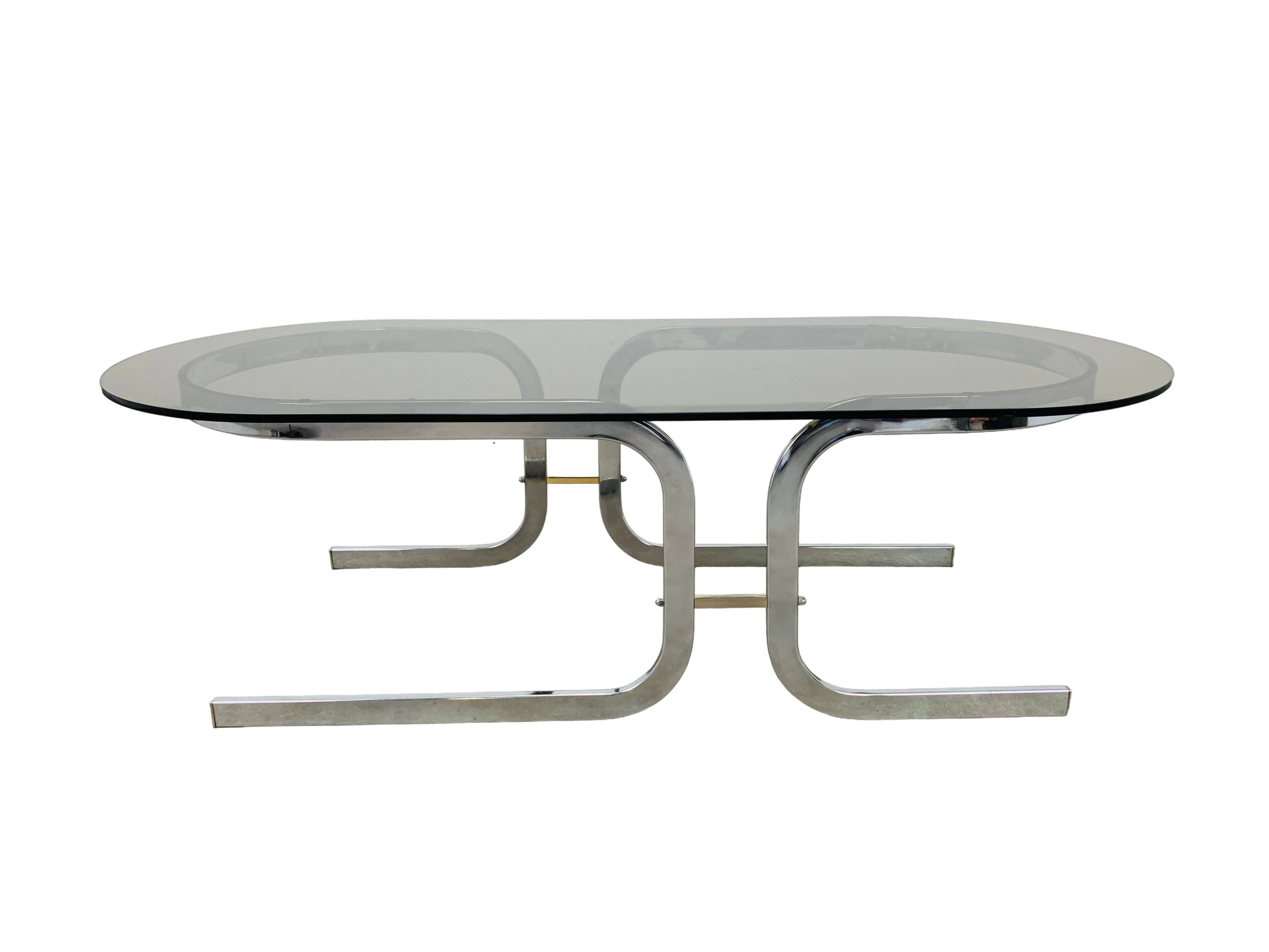 Coffee table space age chrome and smoked glass 70s