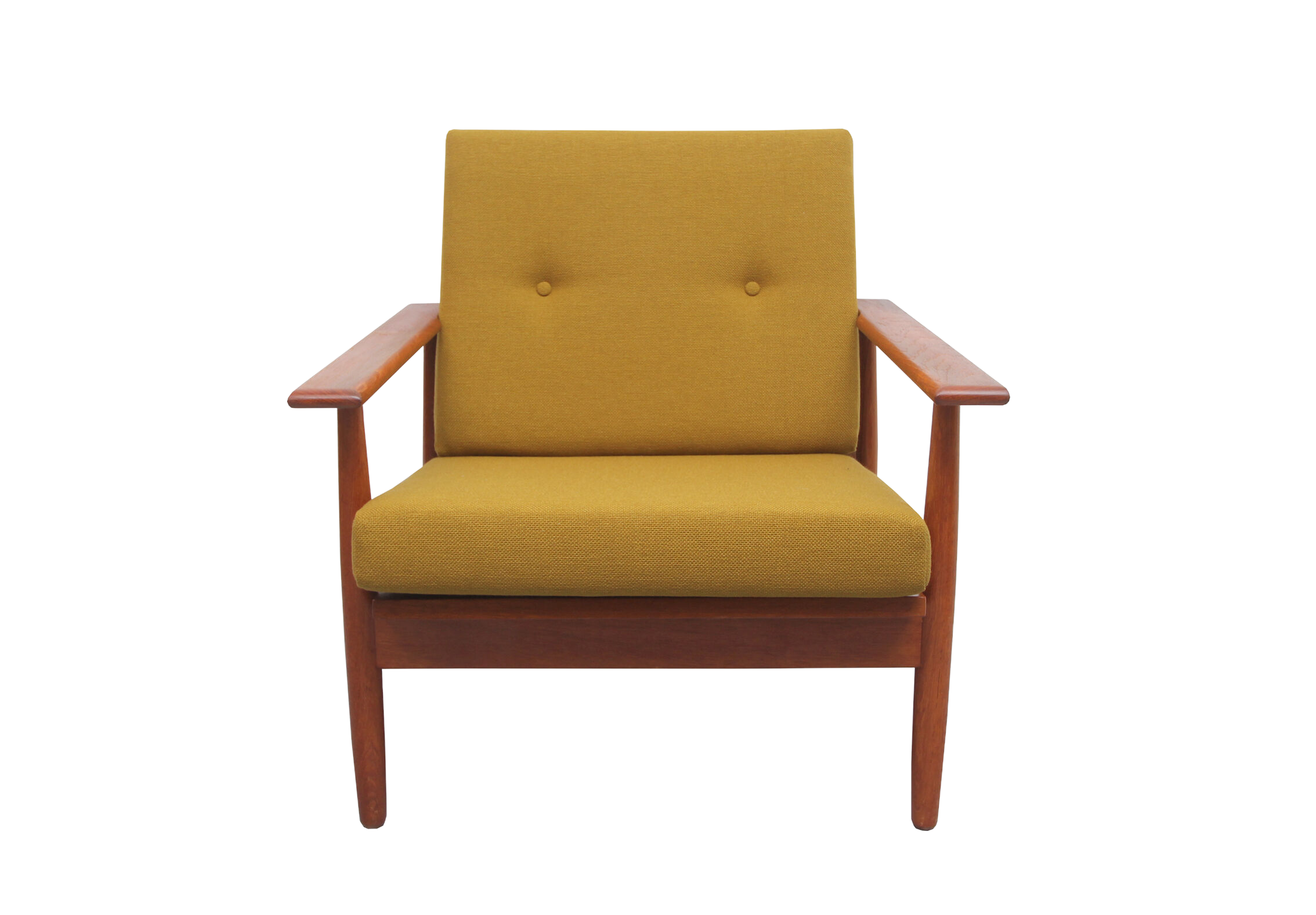 1960s armchair in teak, fabric mustard yellow