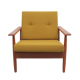 1960s armchair in teak, fabric mustard yellow