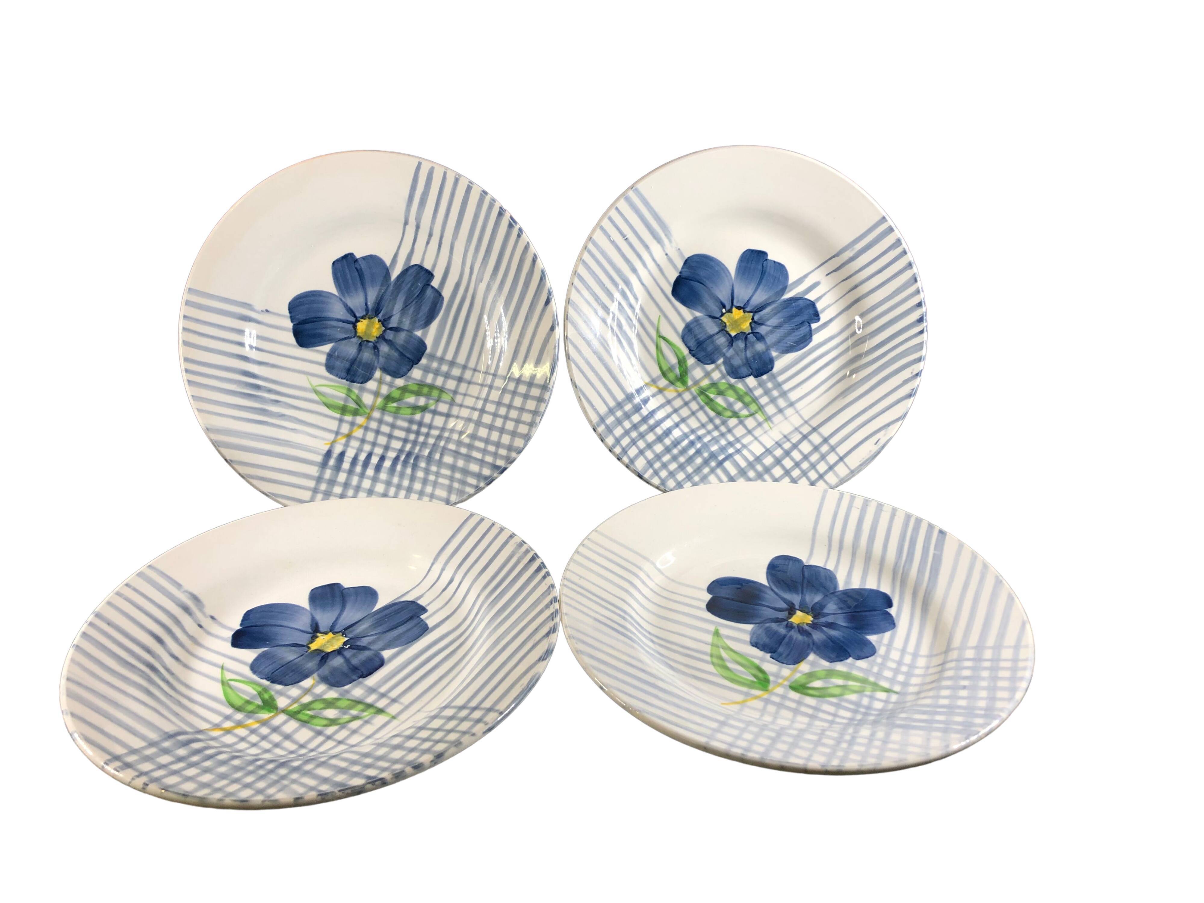 4 plates flat vintage blue flower Digoin Sarreguemines model Valentin