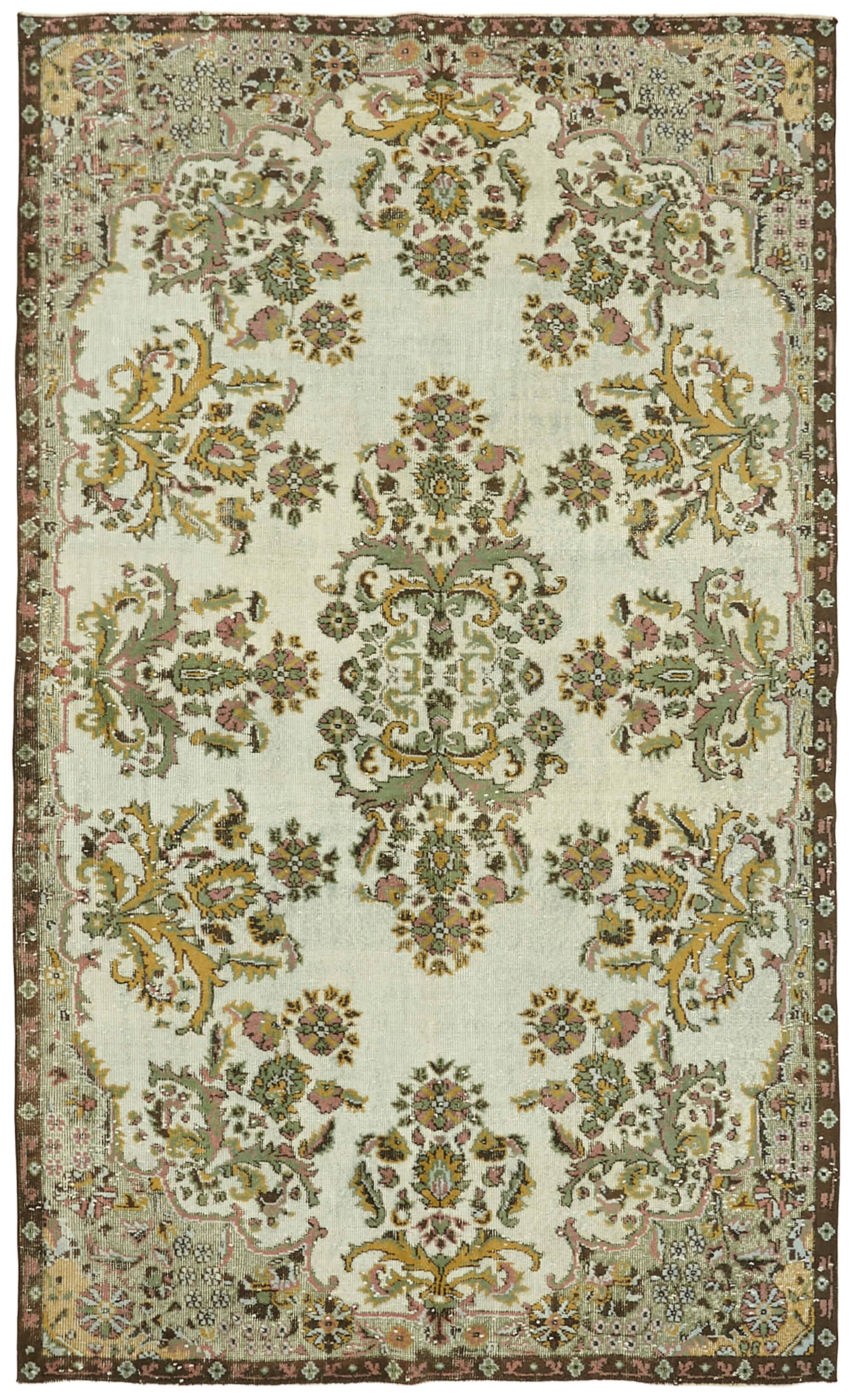 Handwoven Unique Turkish 1980s 186 cm x 302 cm Green Rug