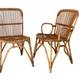 Chair and armchair in vintage rattan 1950