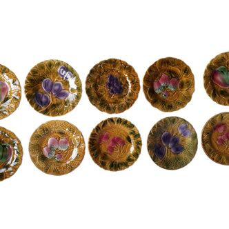 Set of 10 Sarreguemines dessert plates in slurry decorated fruit