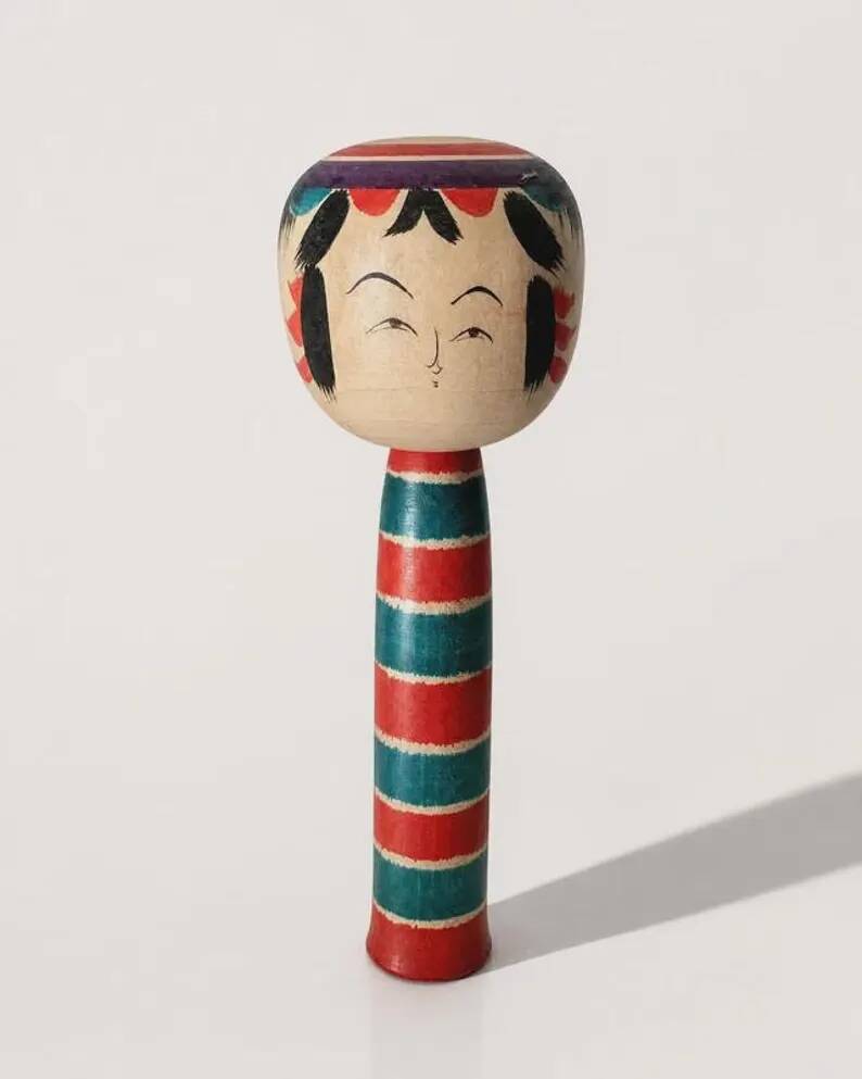 Vintage 1986 Signed Kuniei Traditional Japanese Kokeshi Doll in Wood