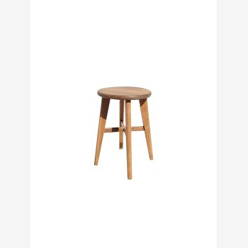 Round stool low raw wood