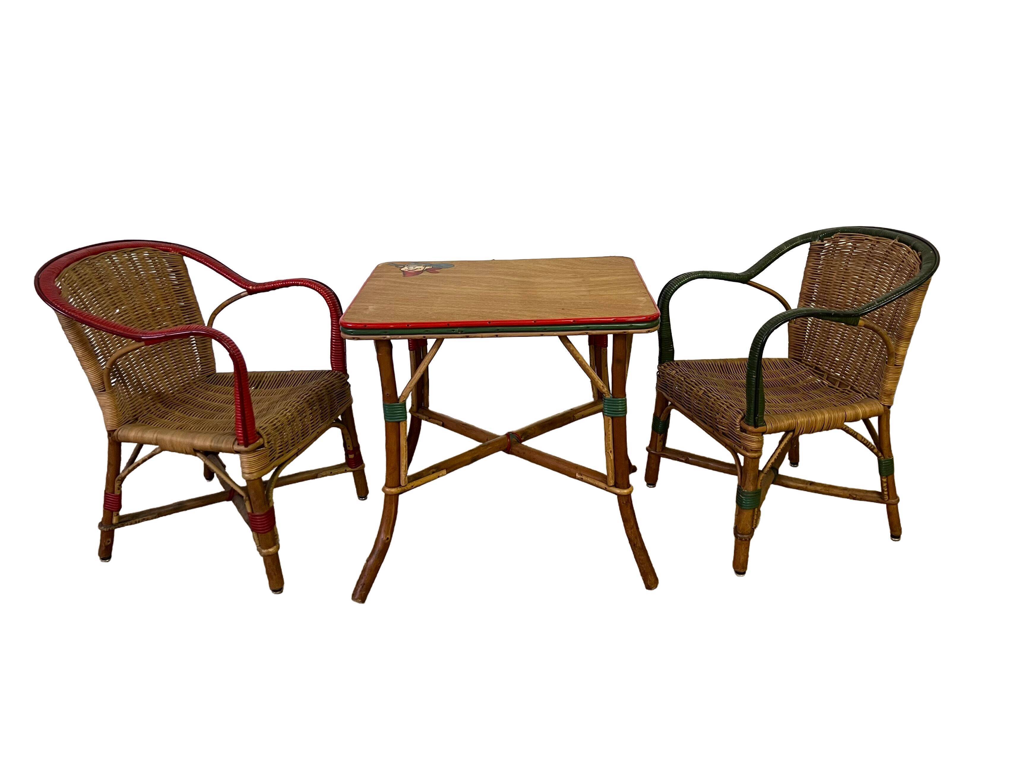 Set table and armchairs, children's rattan living room