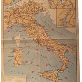 Old poster map of Italy and major twentieth-century transport routes