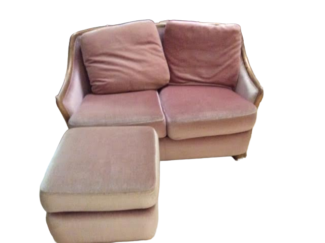Velvet sofa and its ottoman