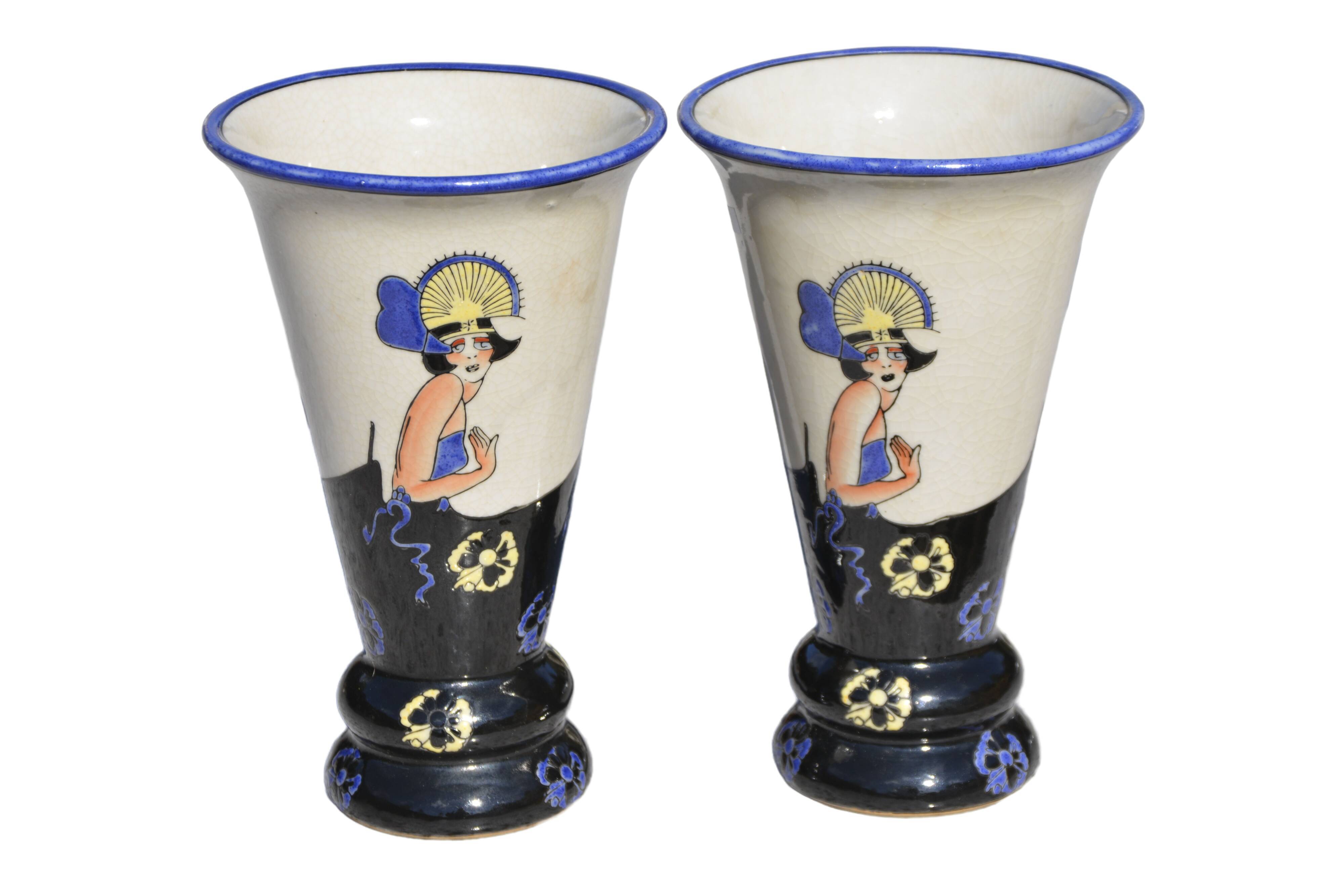 Paire de vases Emaux de Louvière