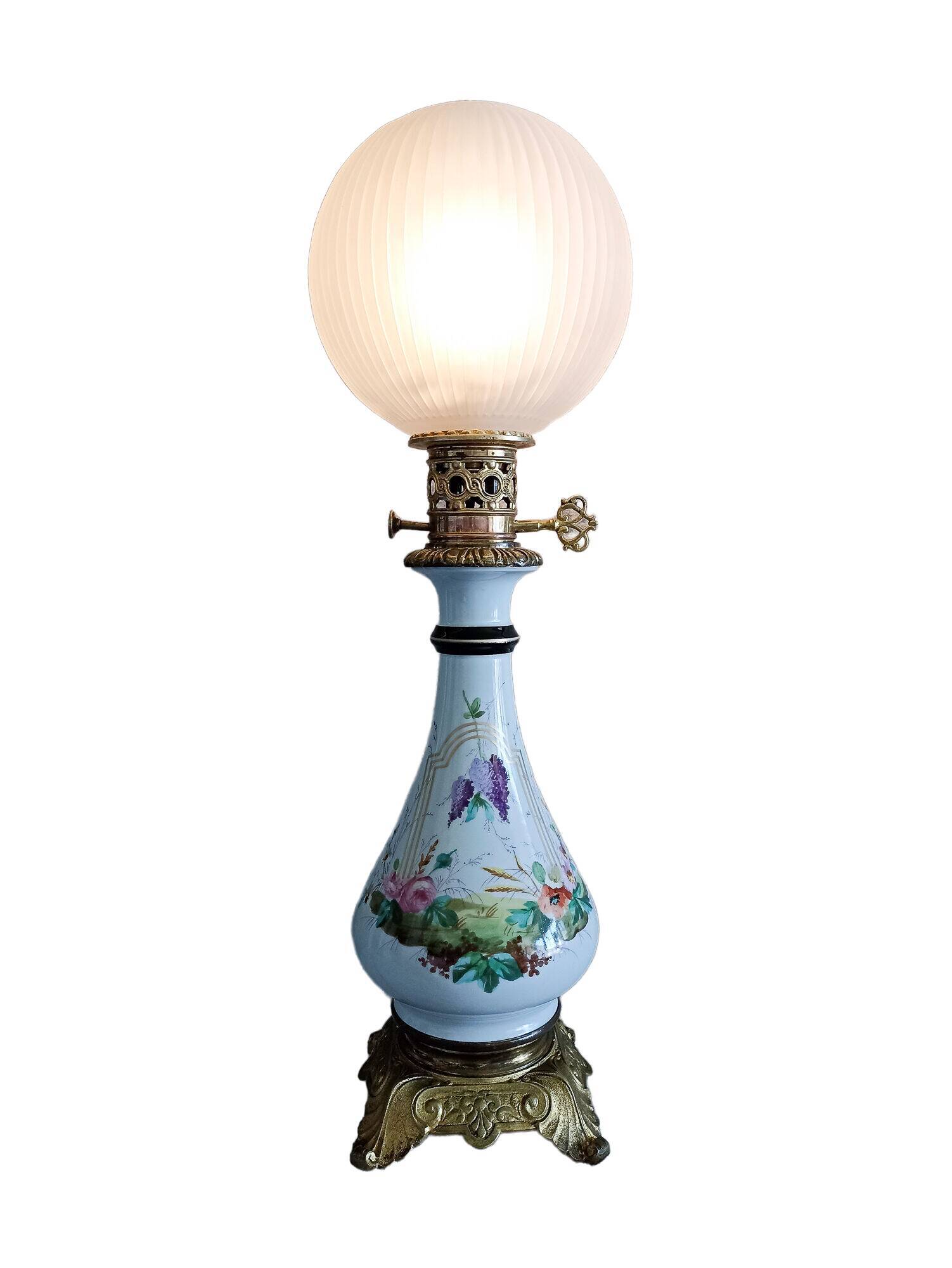 Old electrified porcelain oil lamp