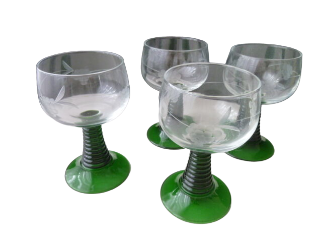 Set de 4 verres à vin d'Alsace Décor gravé Jambe balustre