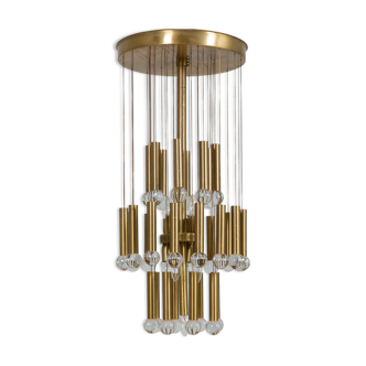 Italian mid century brass chandelier with crystal globes, 1970s