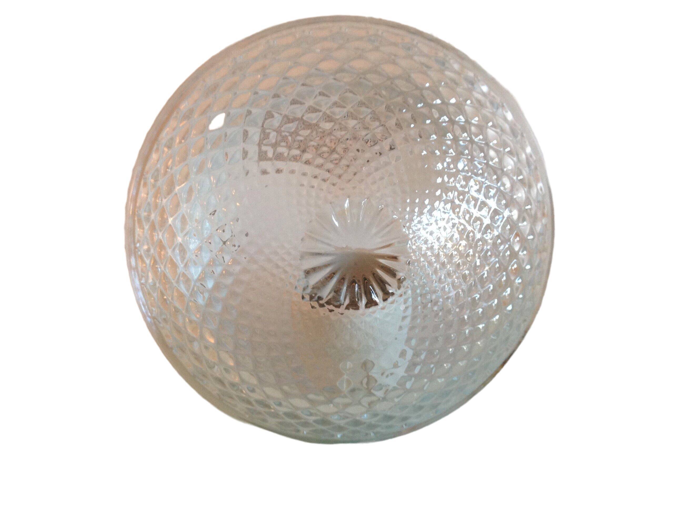Plafonnier rond en verre structuré/vintage années 60-70