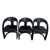 Lot de 3 chaises en cuir et bois laqué