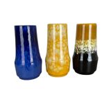 Set of Three Pottery Fat Lava "Supercolor" Vases Made by Scheurich Germany 1970s