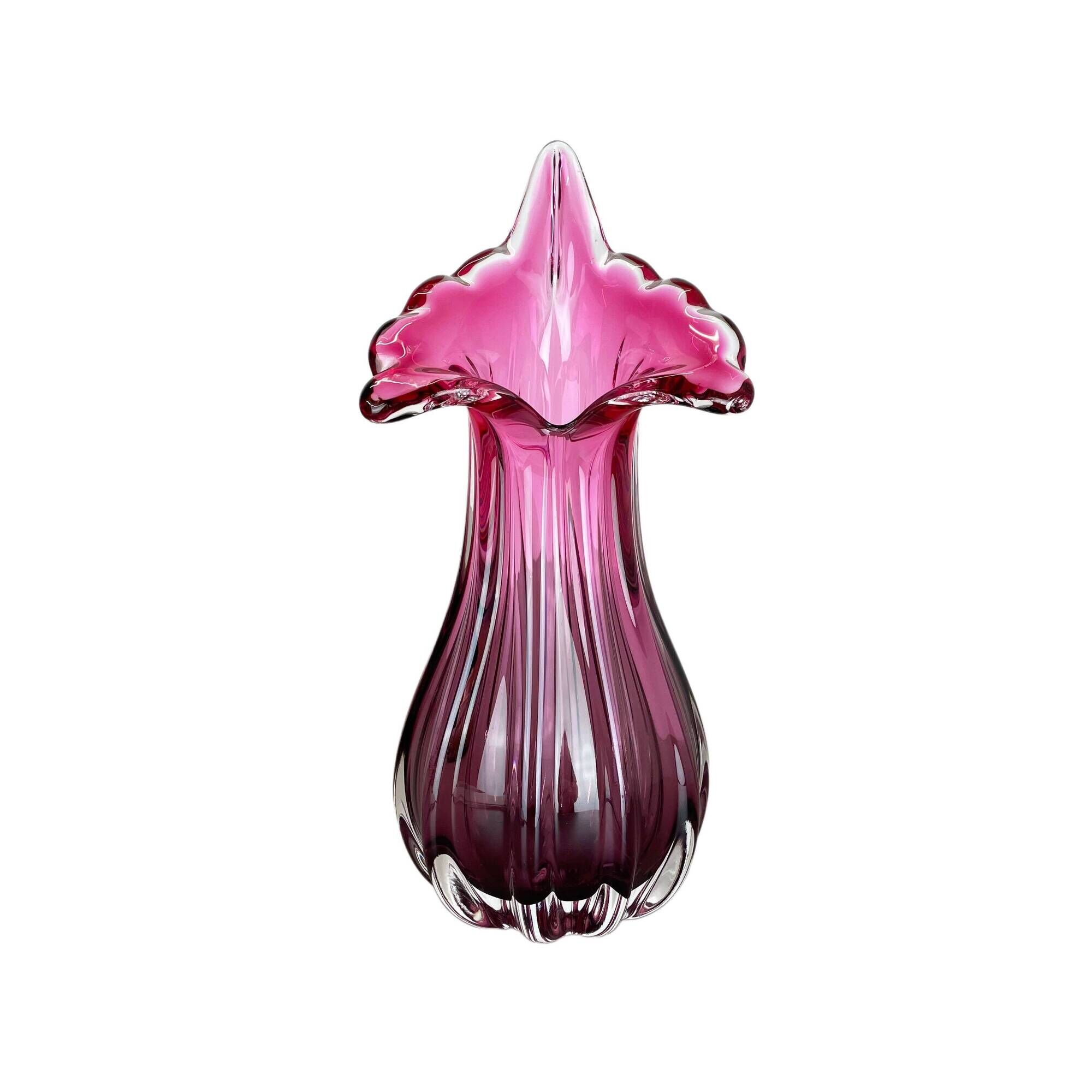 Multi-color pink floral Murano glass Sommerso vase italy, 1970s