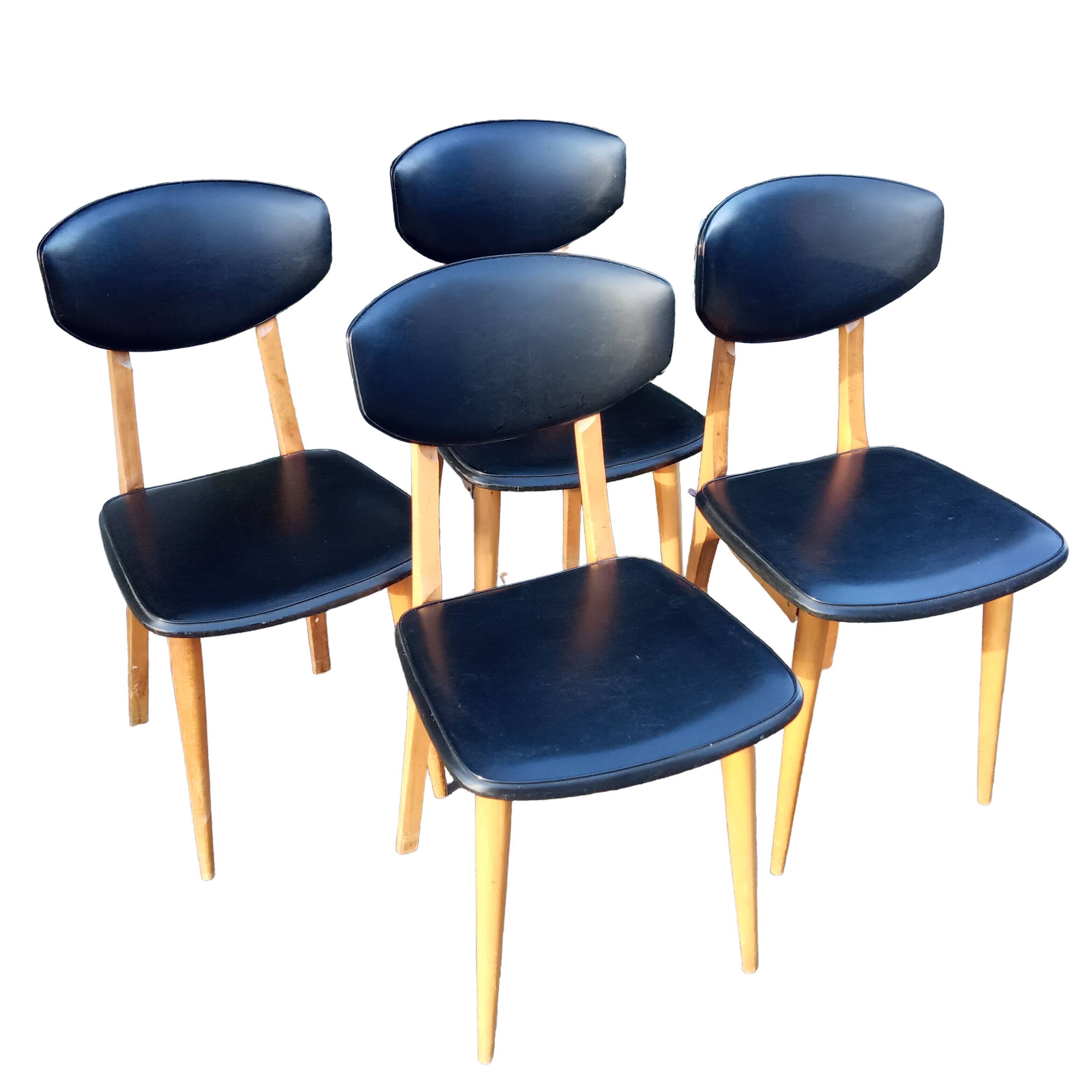Four chairs in skaï, Scandinavian style, 60s