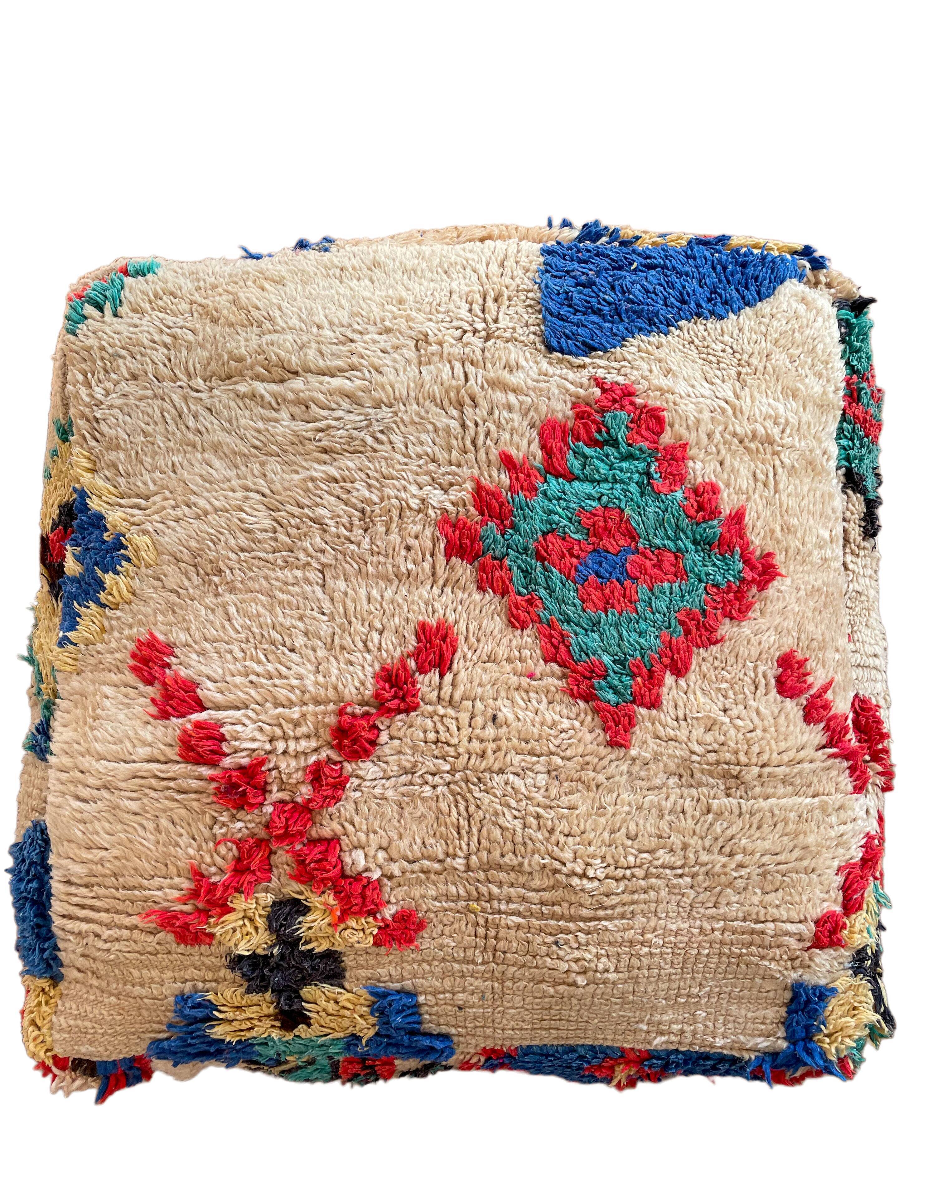 Large Bohemian Moroccan Berber Ottoman Colorful Beige Multicolored